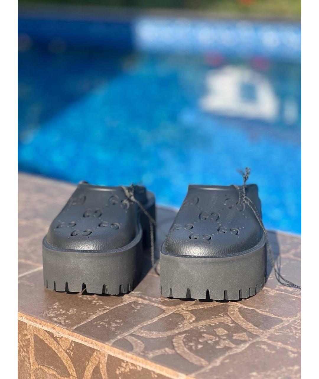 GUCCI Черные резиновые сабо, фото 4