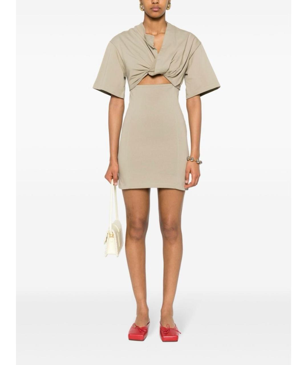 JACQUEMUS Хаки хлопковое коктейльное платье, фото 2