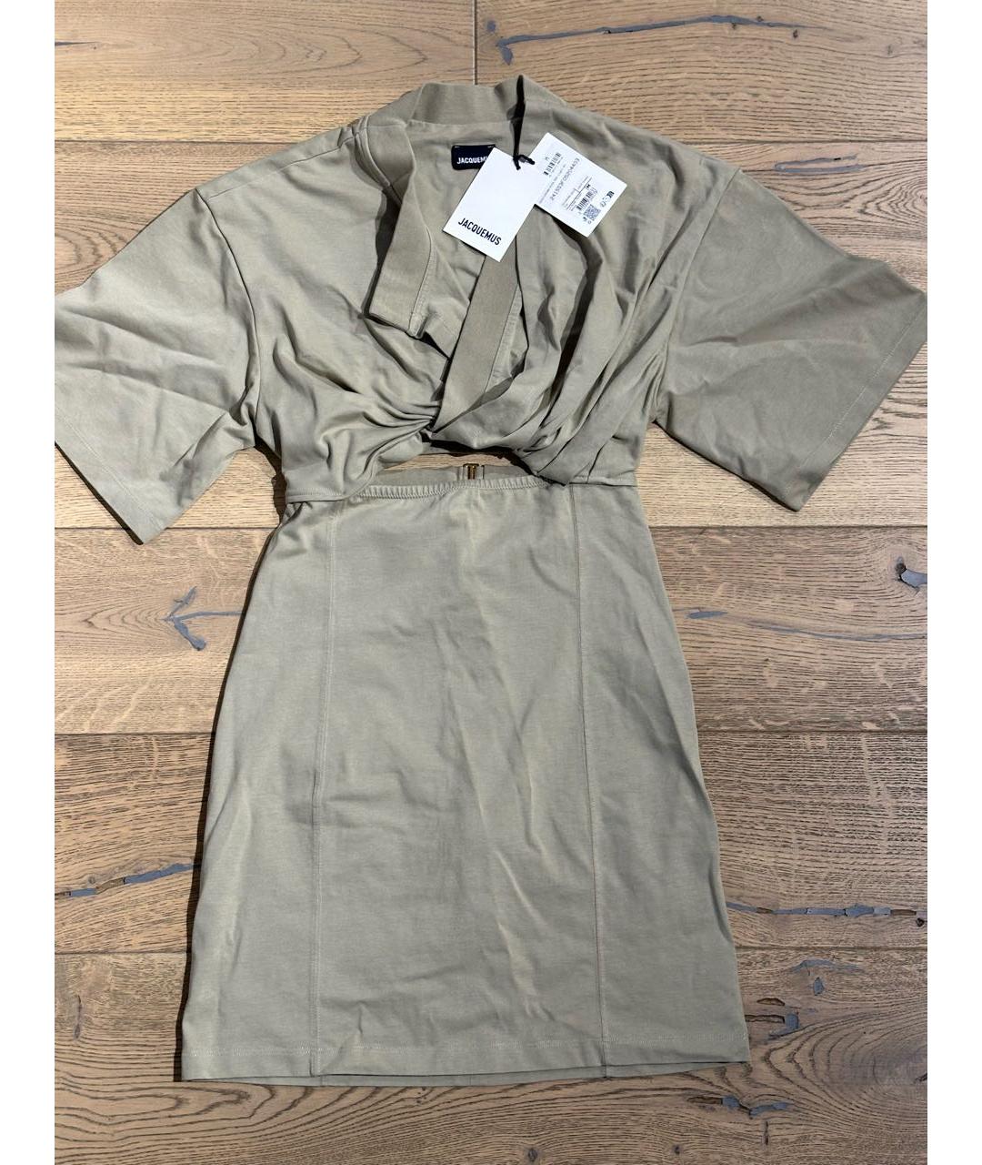JACQUEMUS Хаки хлопковое коктейльное платье, фото 7