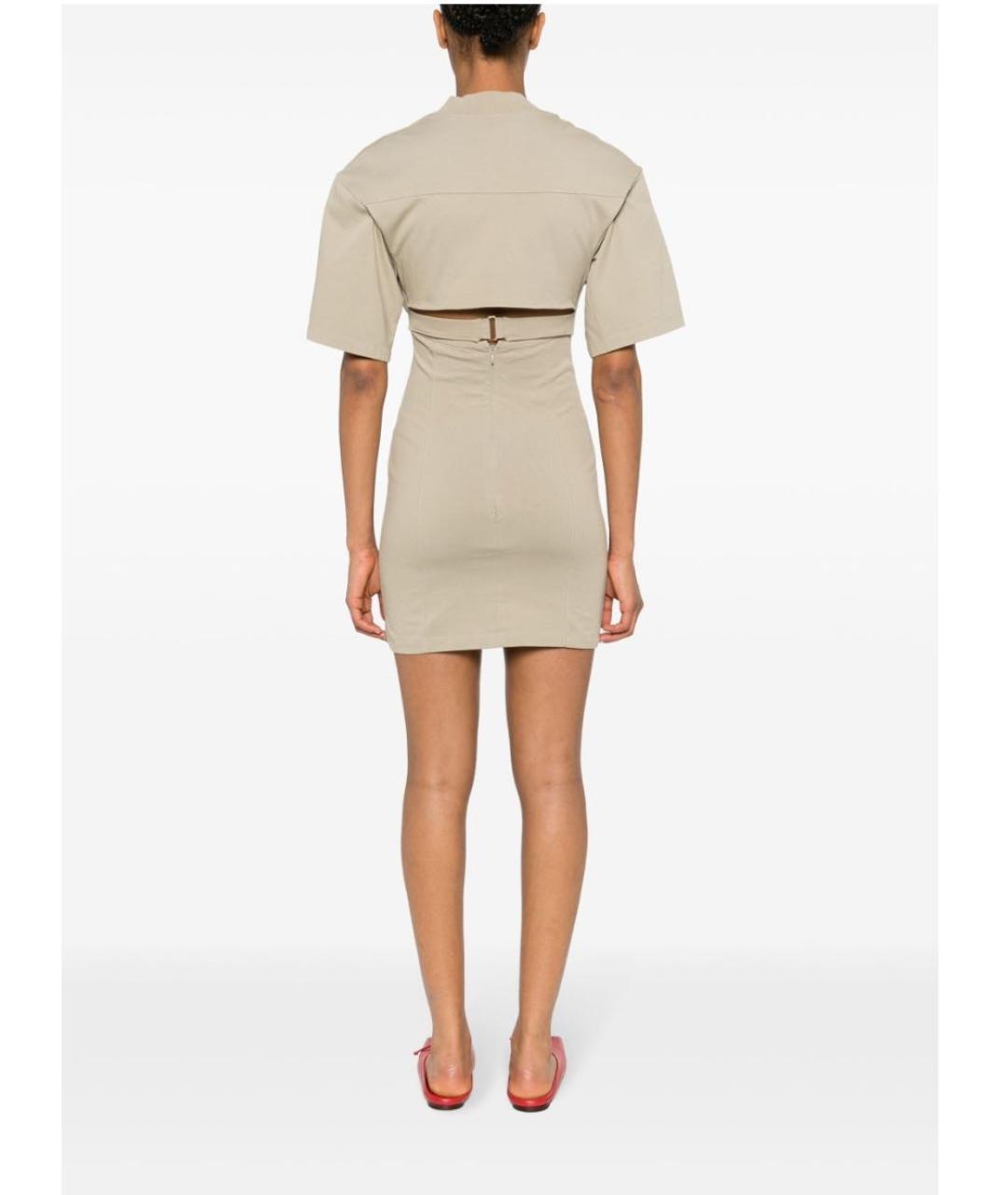 JACQUEMUS Хаки хлопковое коктейльное платье, фото 4