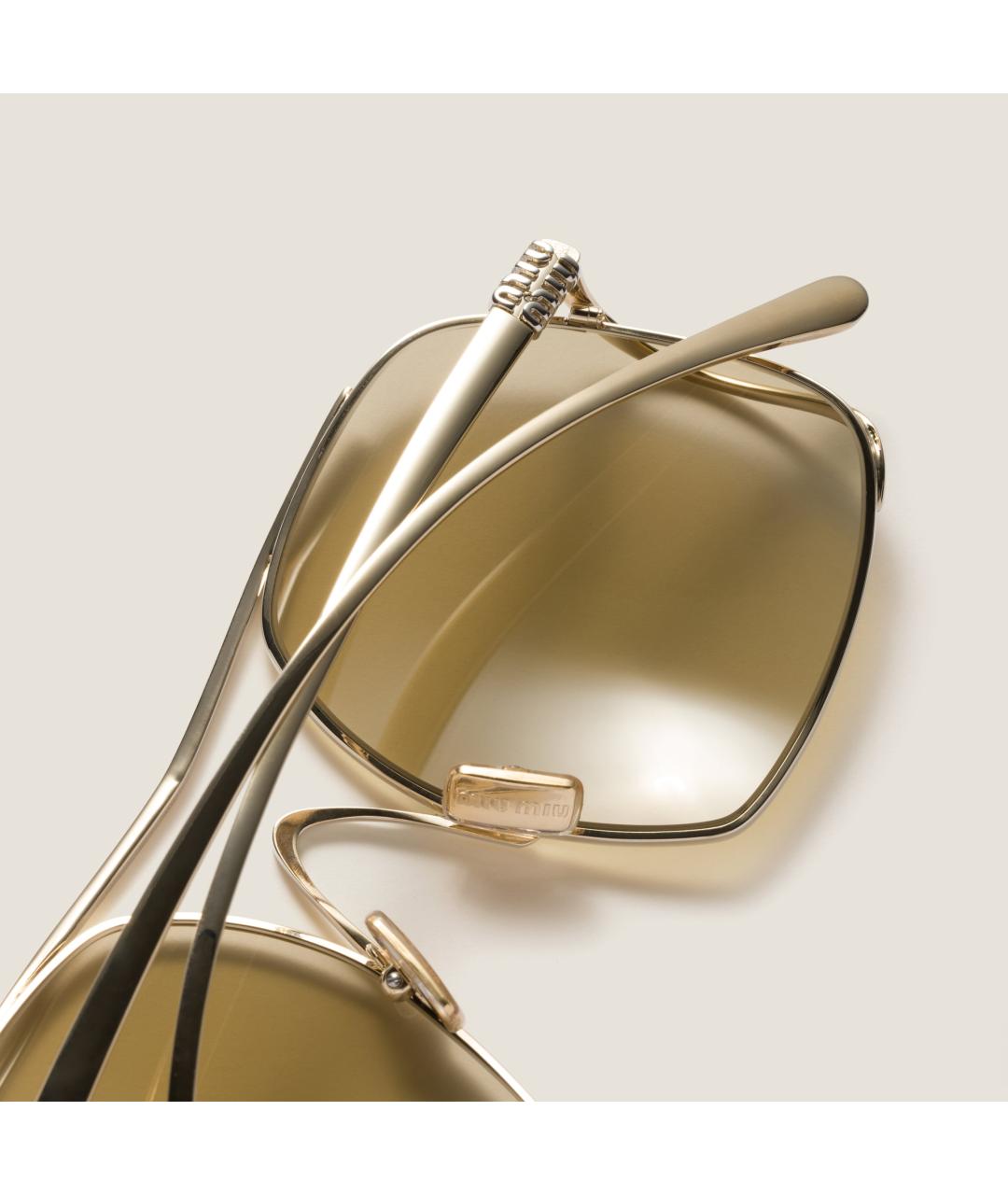 MIU MIU Золотые металлические солнцезащитные очки, фото 3