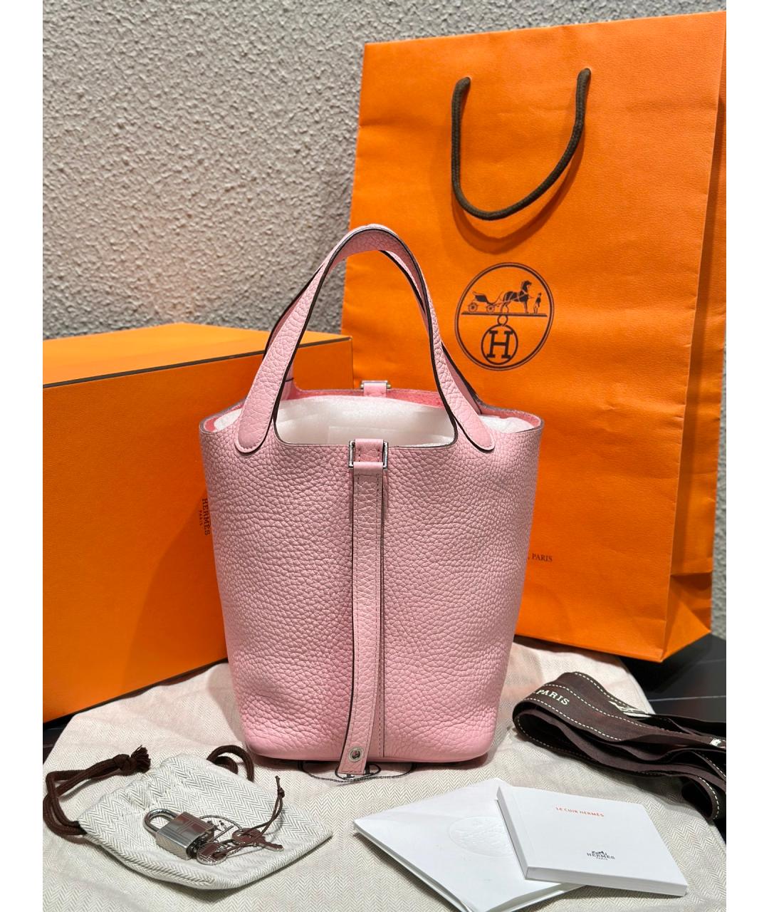 HERMES Розовая кожаная сумка с короткими ручками, фото 2