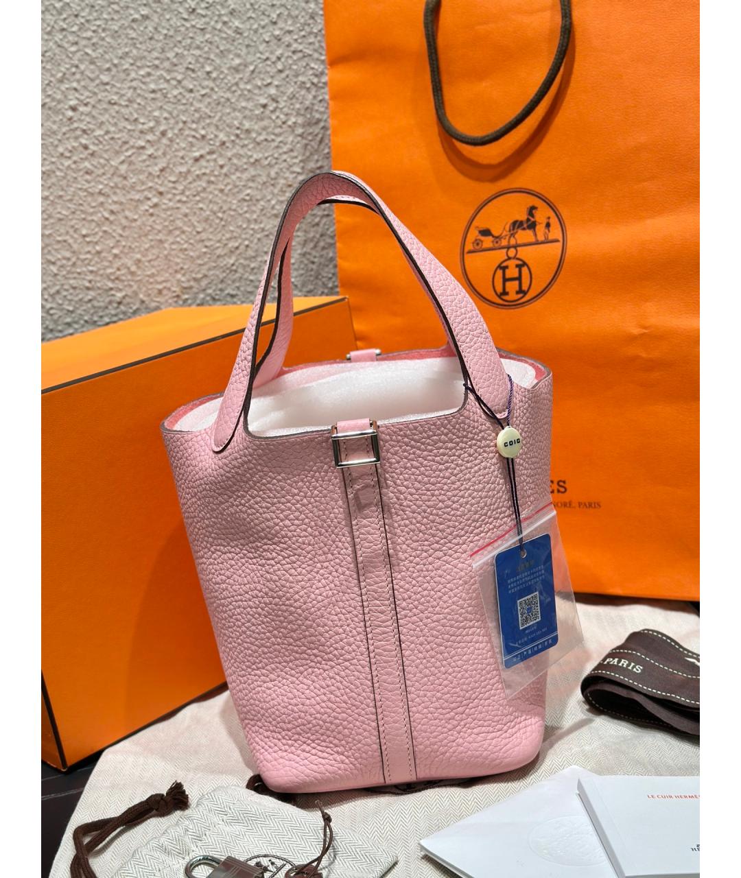 HERMES Розовая кожаная сумка с короткими ручками, фото 5