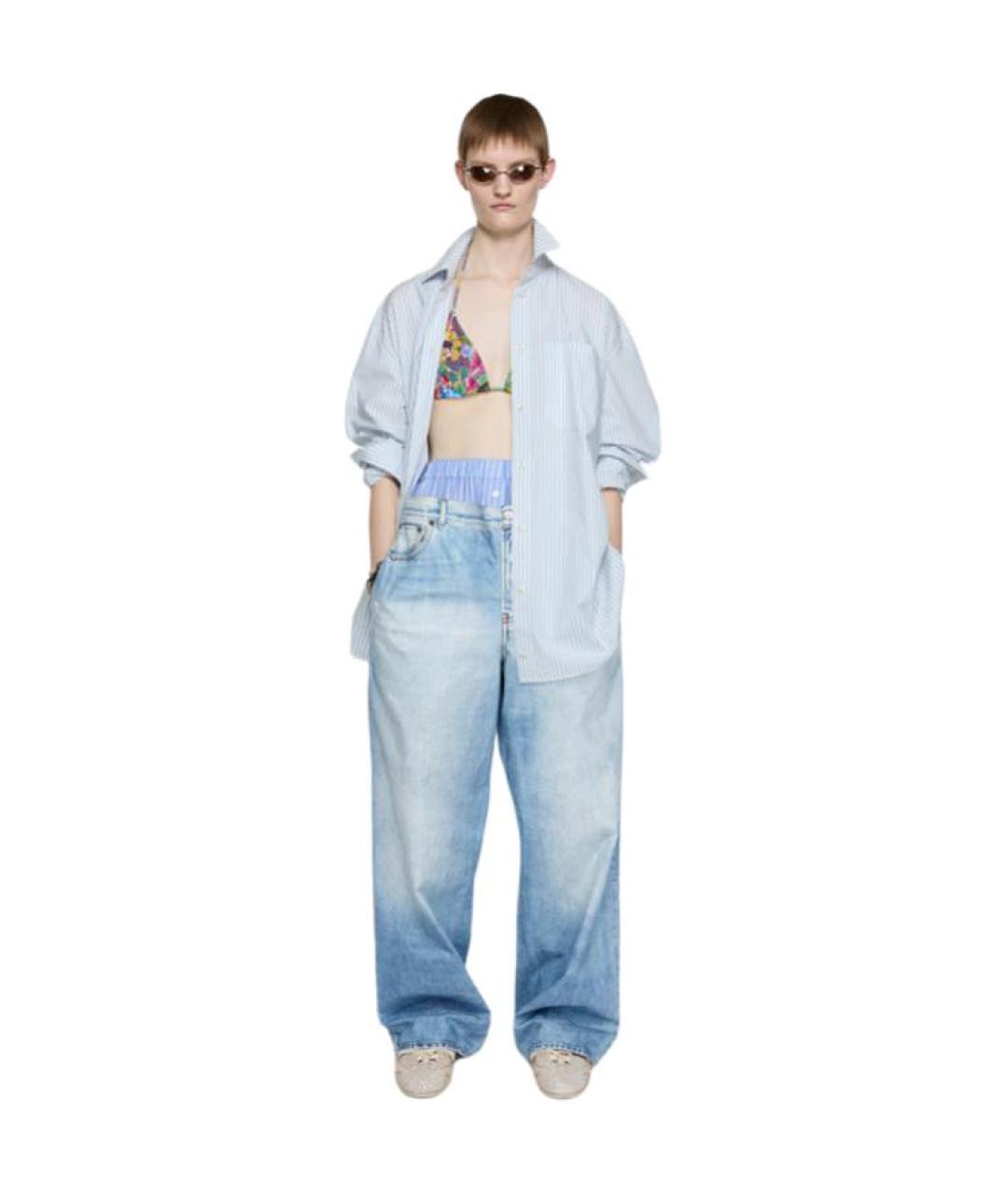 ACNE STUDIOS Голубые хлопковые прямые джинсы, фото 6
