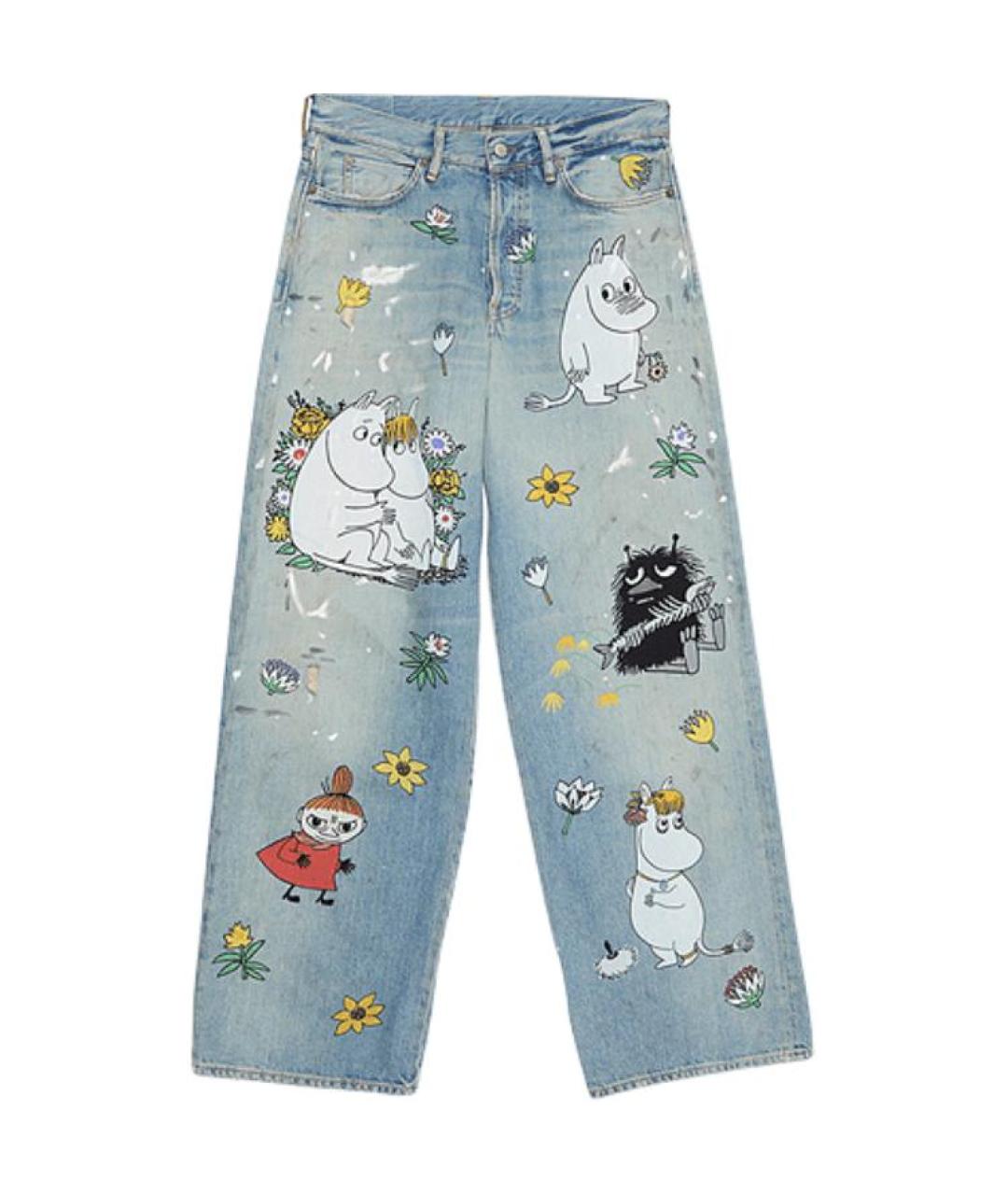 ACNE STUDIOS Голубые хлопковые прямые джинсы, фото 1