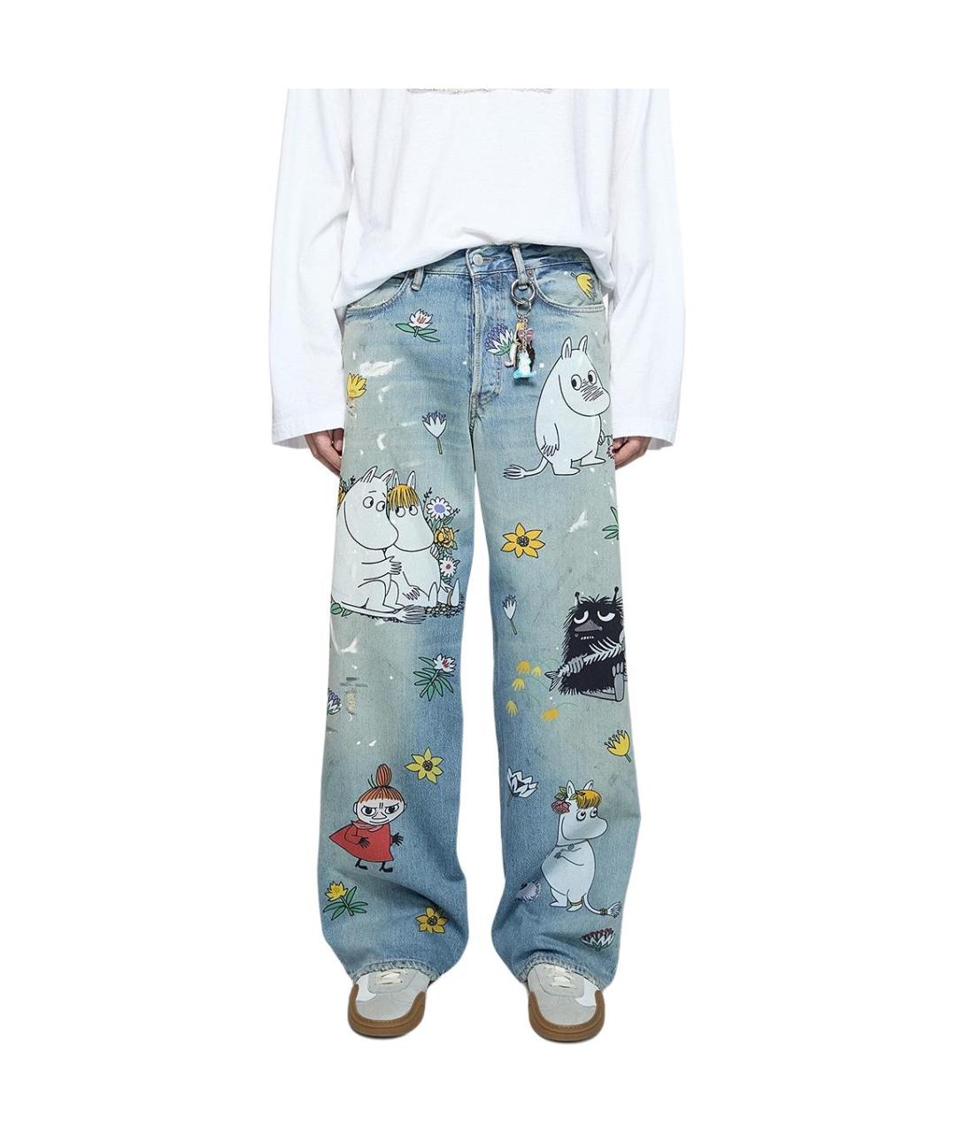 ACNE STUDIOS Голубые хлопковые прямые джинсы, фото 2