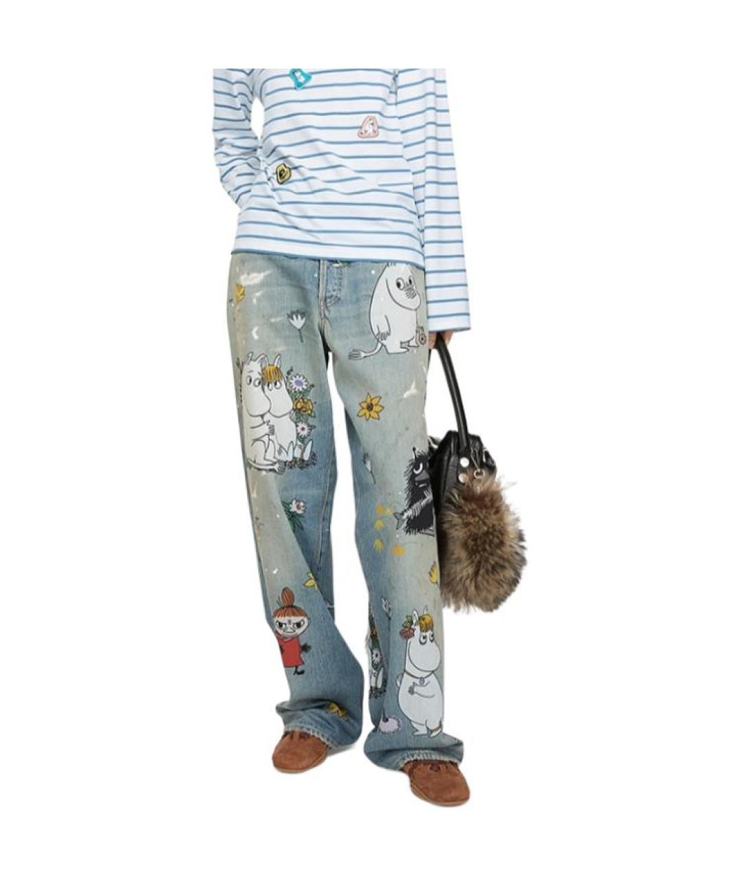 ACNE STUDIOS Голубые хлопковые прямые джинсы, фото 3