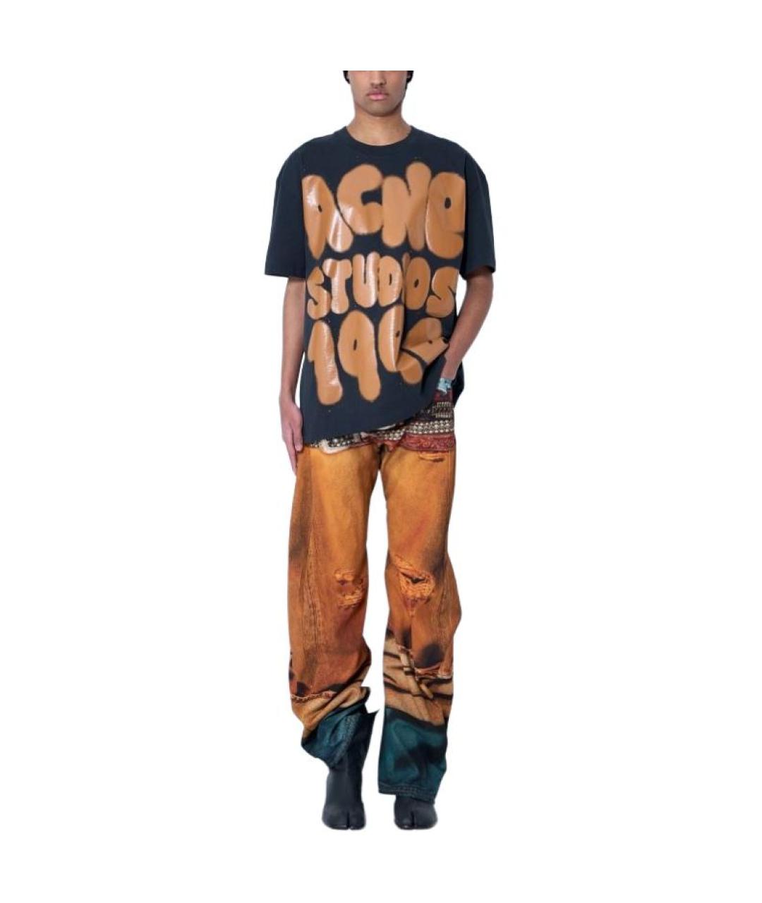 ACNE STUDIOS Оранжевое хлопковые прямые джинсы, фото 3