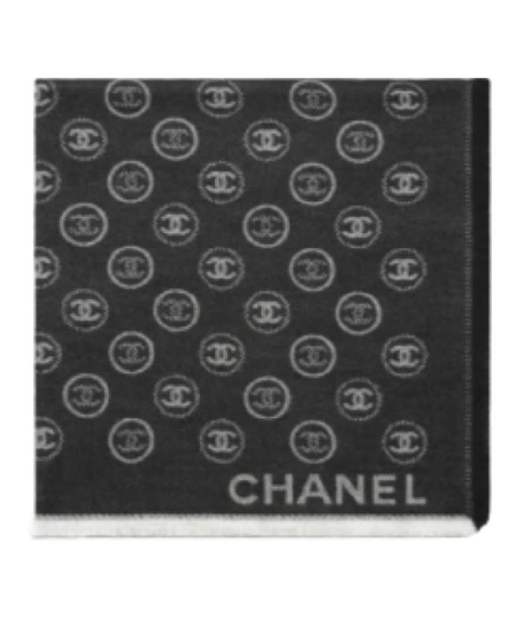 CHANEL Черный шерстяной шарф, фото 2