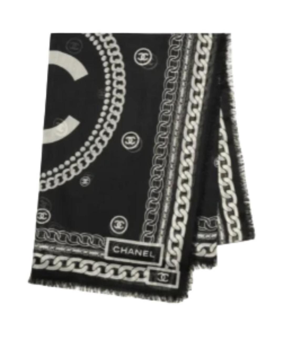 CHANEL Черный шерстяной шарф, фото 2