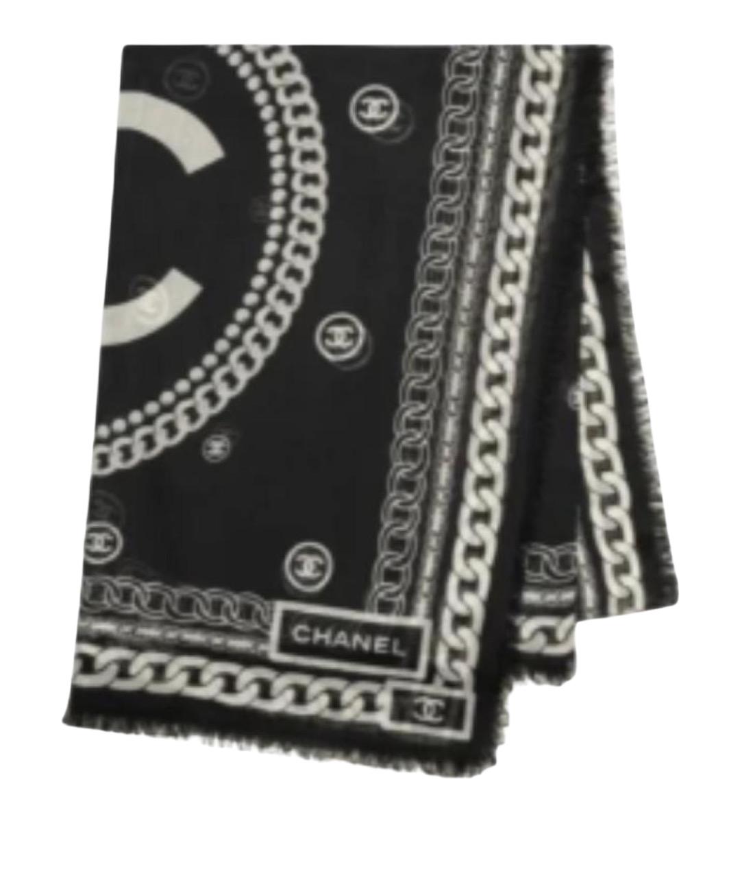 CHANEL Черный шерстяной шарф, фото 1