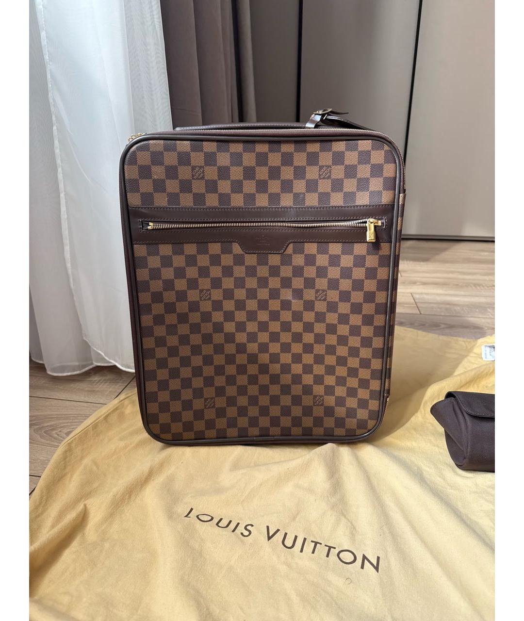 LOUIS VUITTON Коричневый кожаный чемодан, фото 9