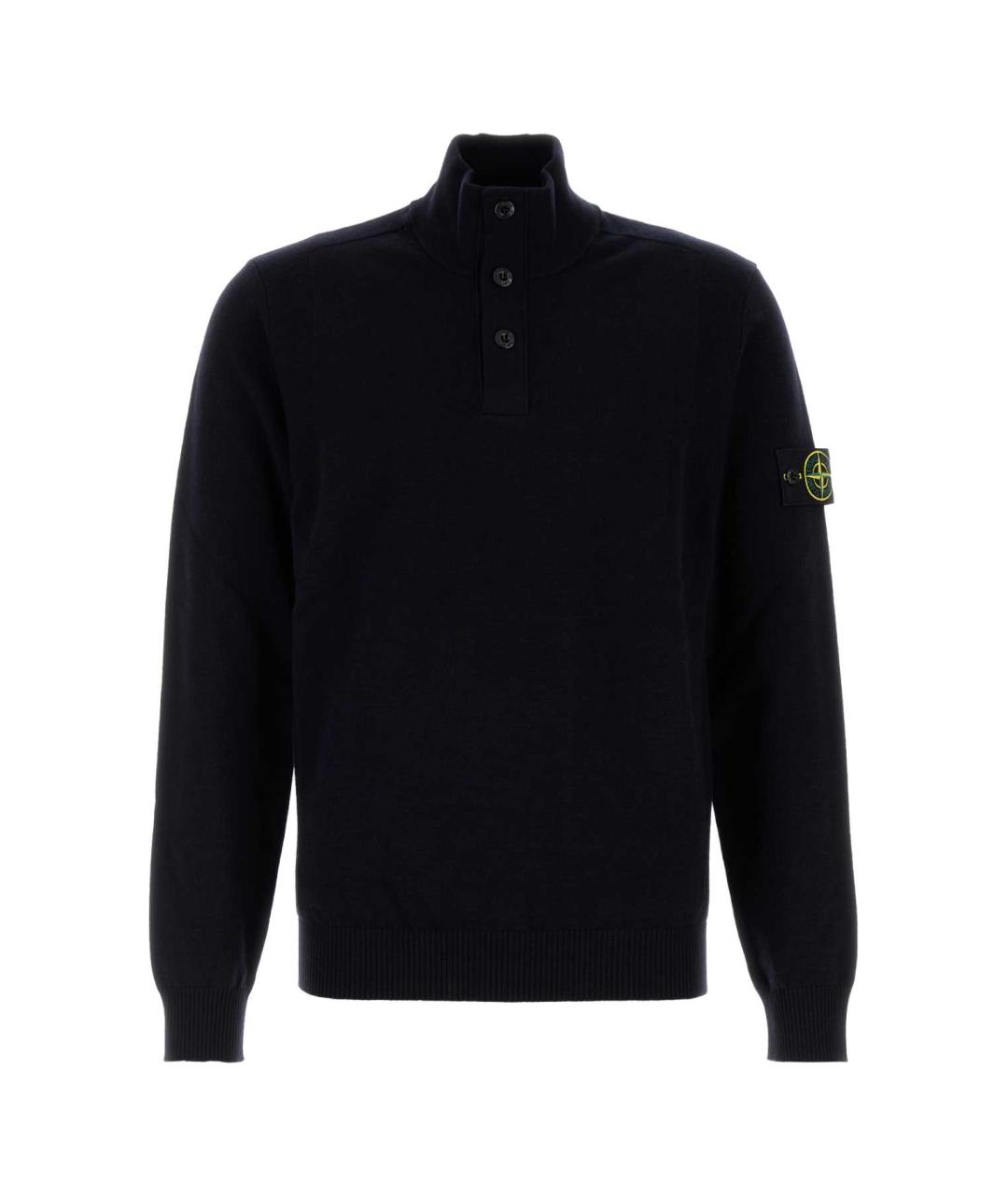 STONE ISLAND Темно-синее хлопко-шерстяное поло с длинным рукавом, фото 1