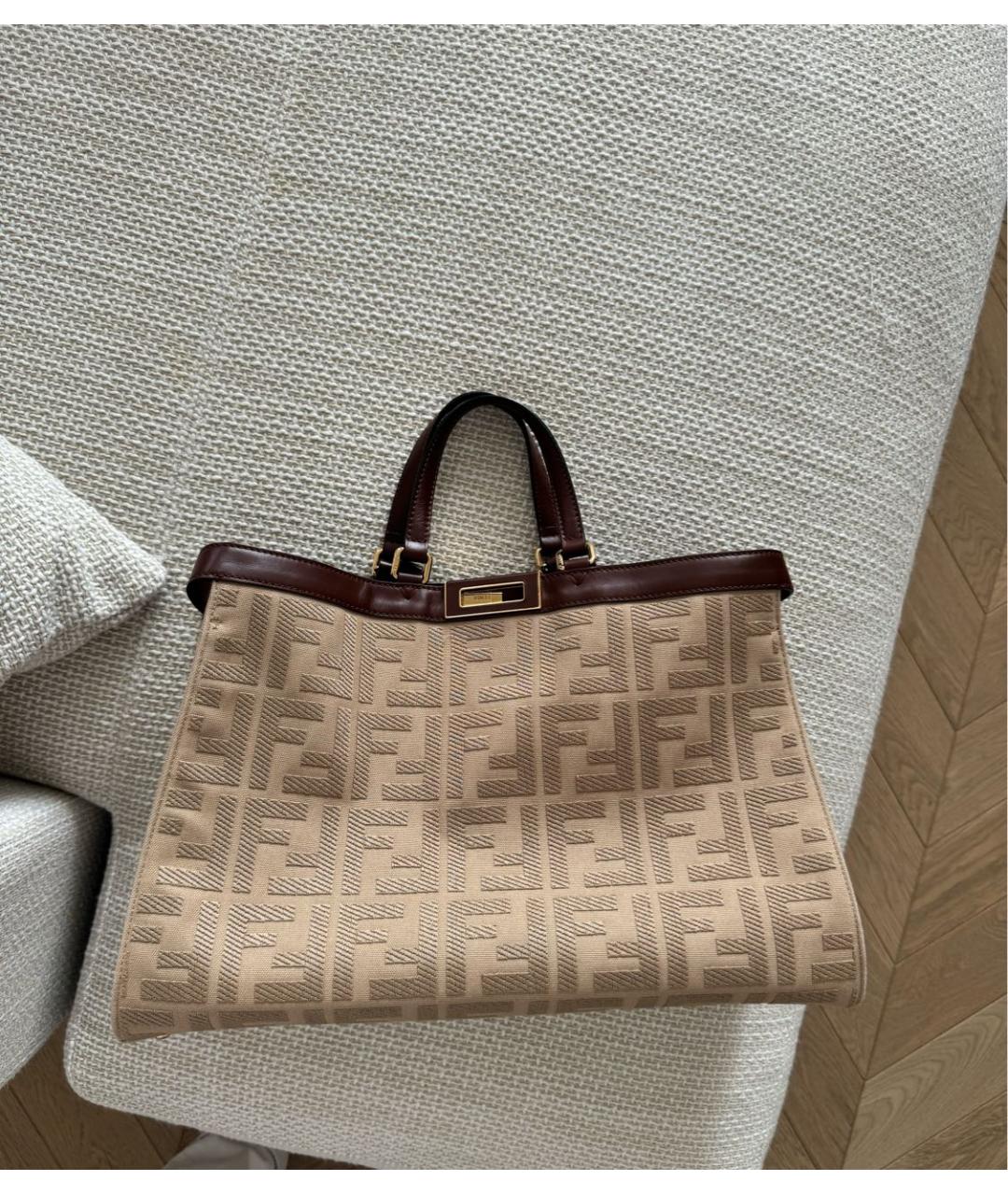 FENDI Бежевая хлопковая сумка тоут, фото 8