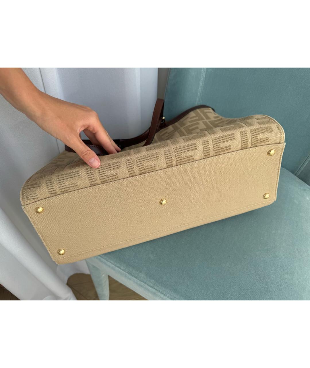FENDI Бежевая хлопковая сумка тоут, фото 5