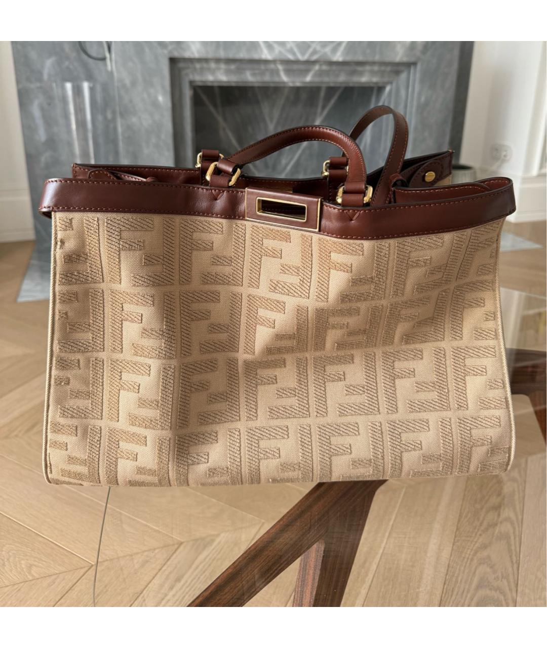 FENDI Бежевая хлопковая сумка тоут, фото 3