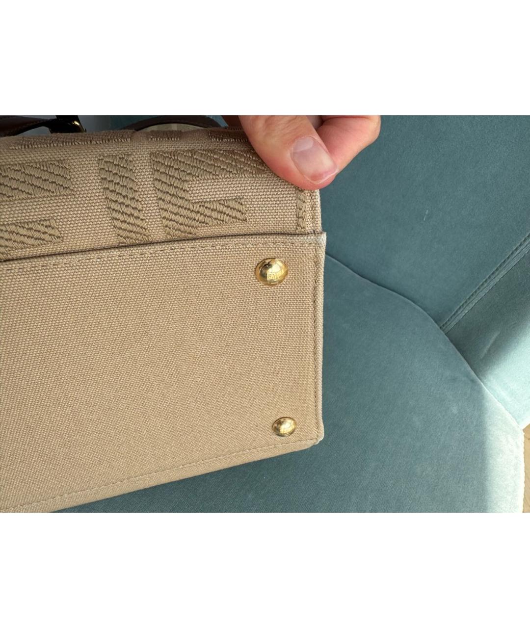 FENDI Бежевая хлопковая сумка тоут, фото 6