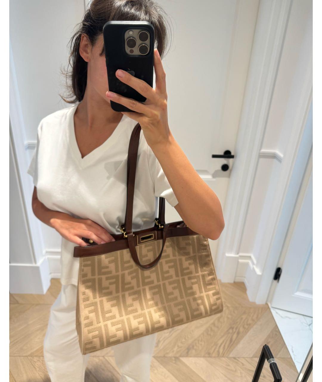 FENDI Бежевая хлопковая сумка тоут, фото 4