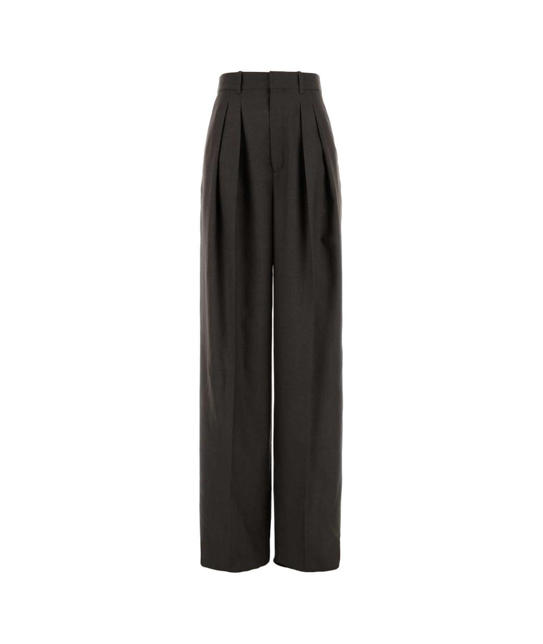 SAINT LAURENT Коричневые шерстяные прямые брюки, фото 1
