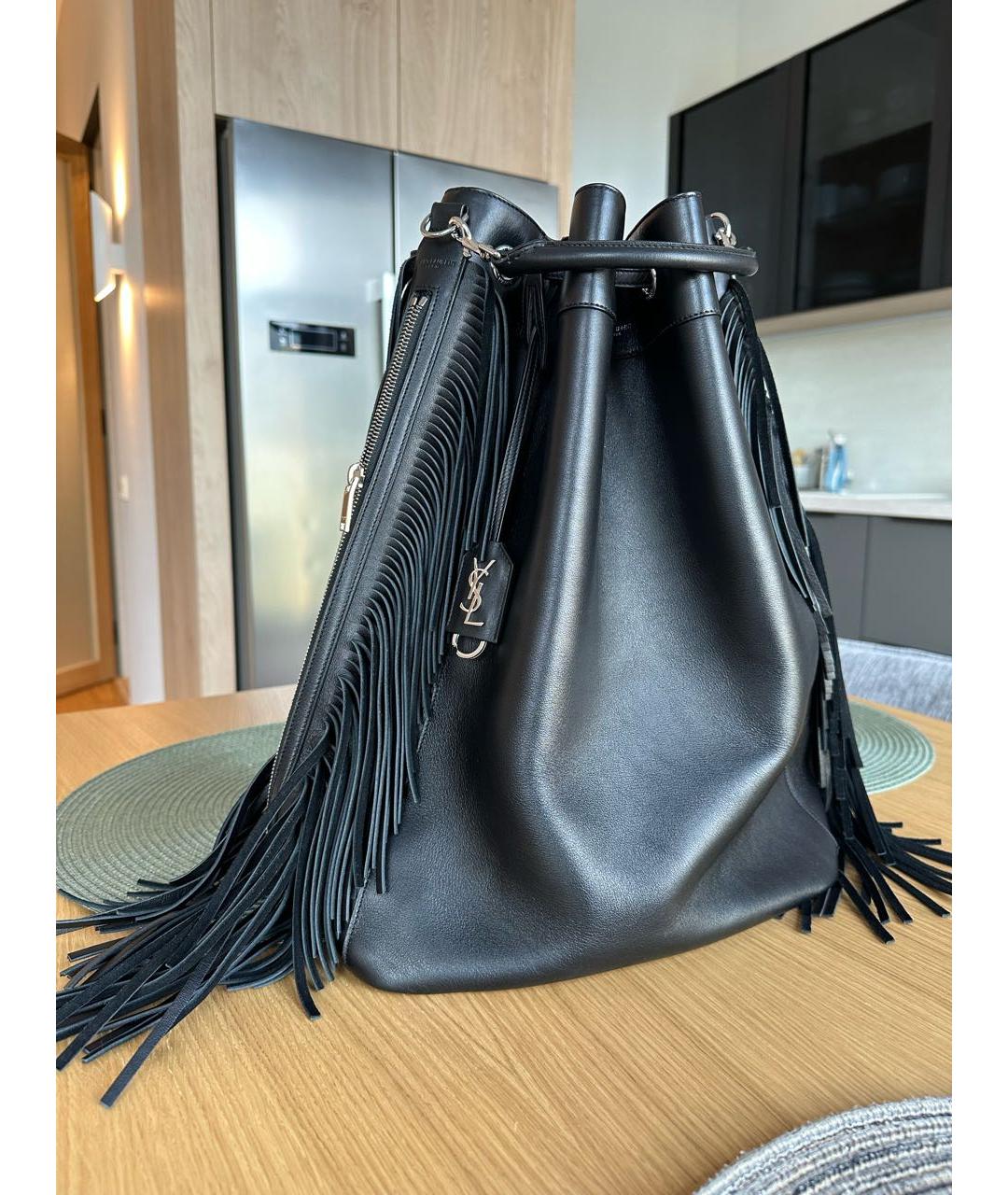 SAINT LAURENT Черная кожаная сумка с короткими ручками, фото 2
