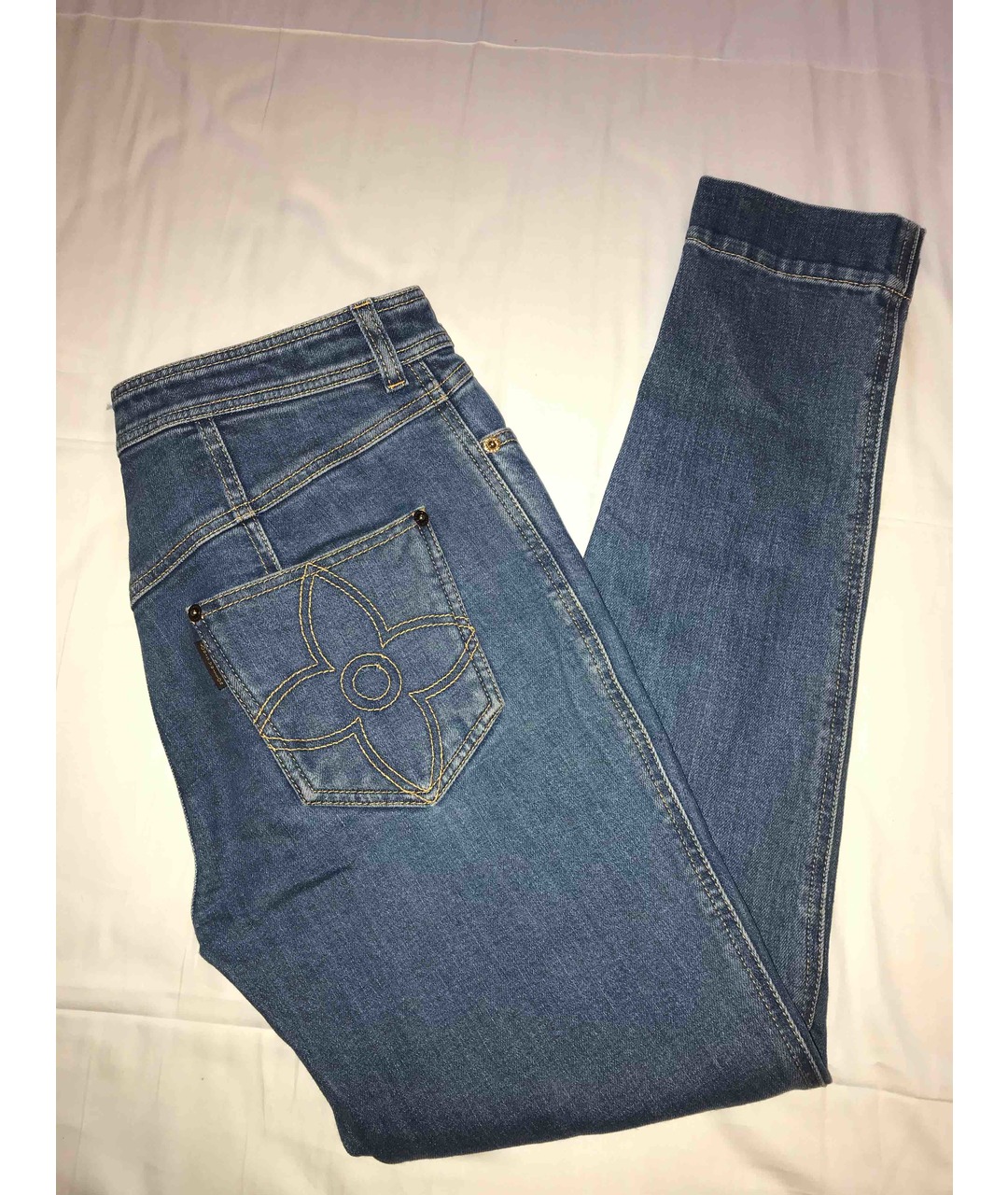 LOUIS VUITTON PRE-OWNED Синие хлопко-эластановые джинсы слим, фото 2