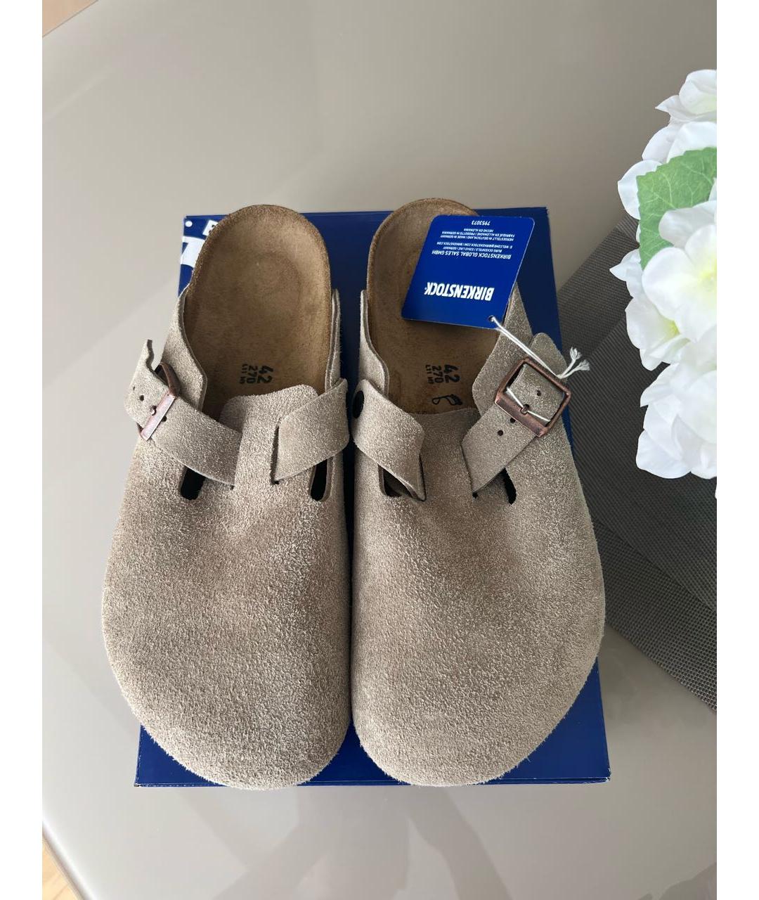 BIRKENSTOCK Бежевые замшевые сабо, фото 2