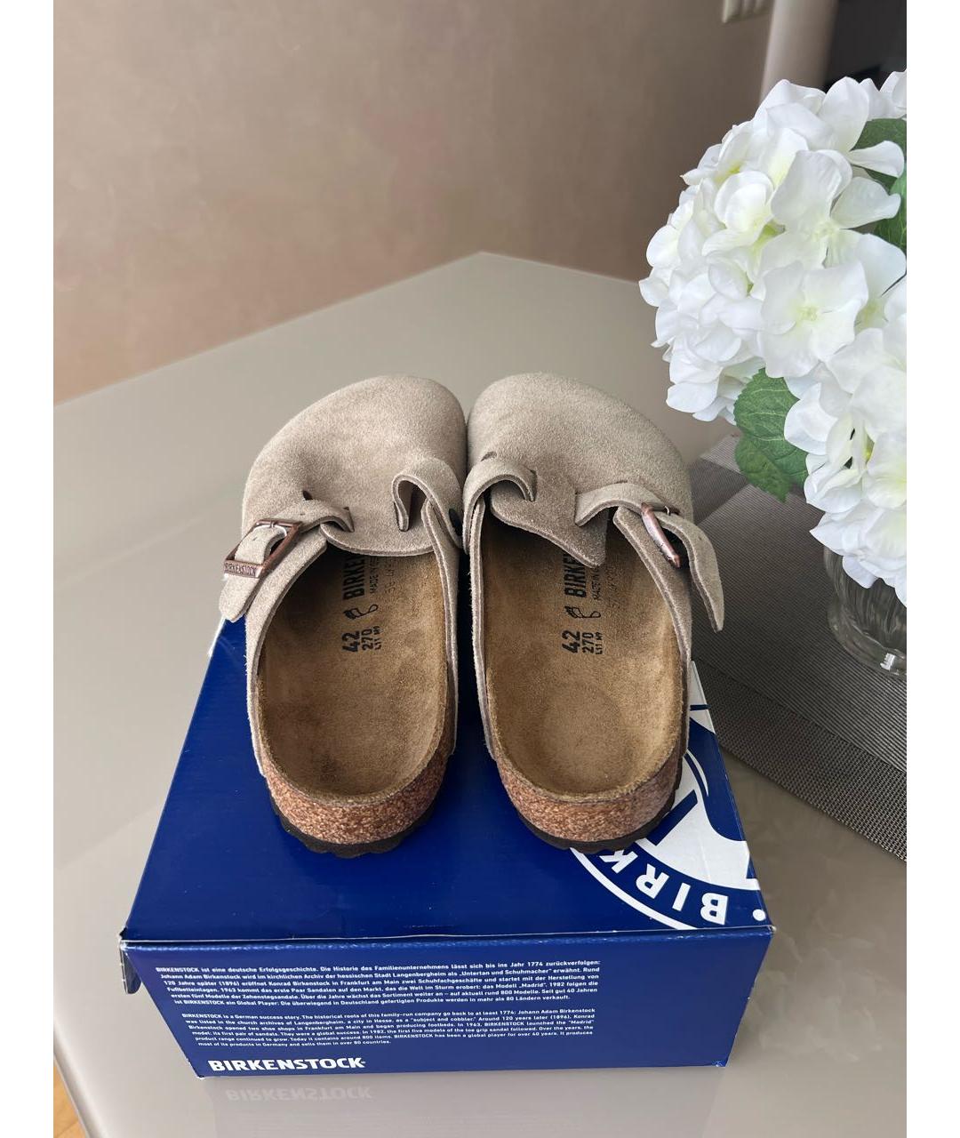 BIRKENSTOCK Бежевые замшевые сабо, фото 3