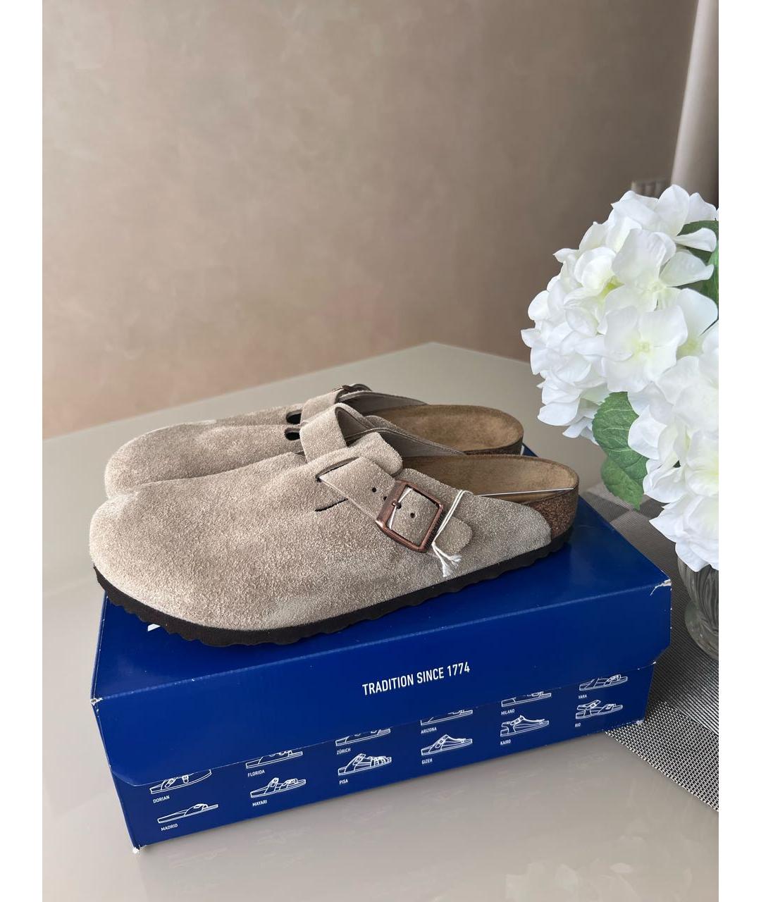 BIRKENSTOCK Бежевые замшевые сабо, фото 4