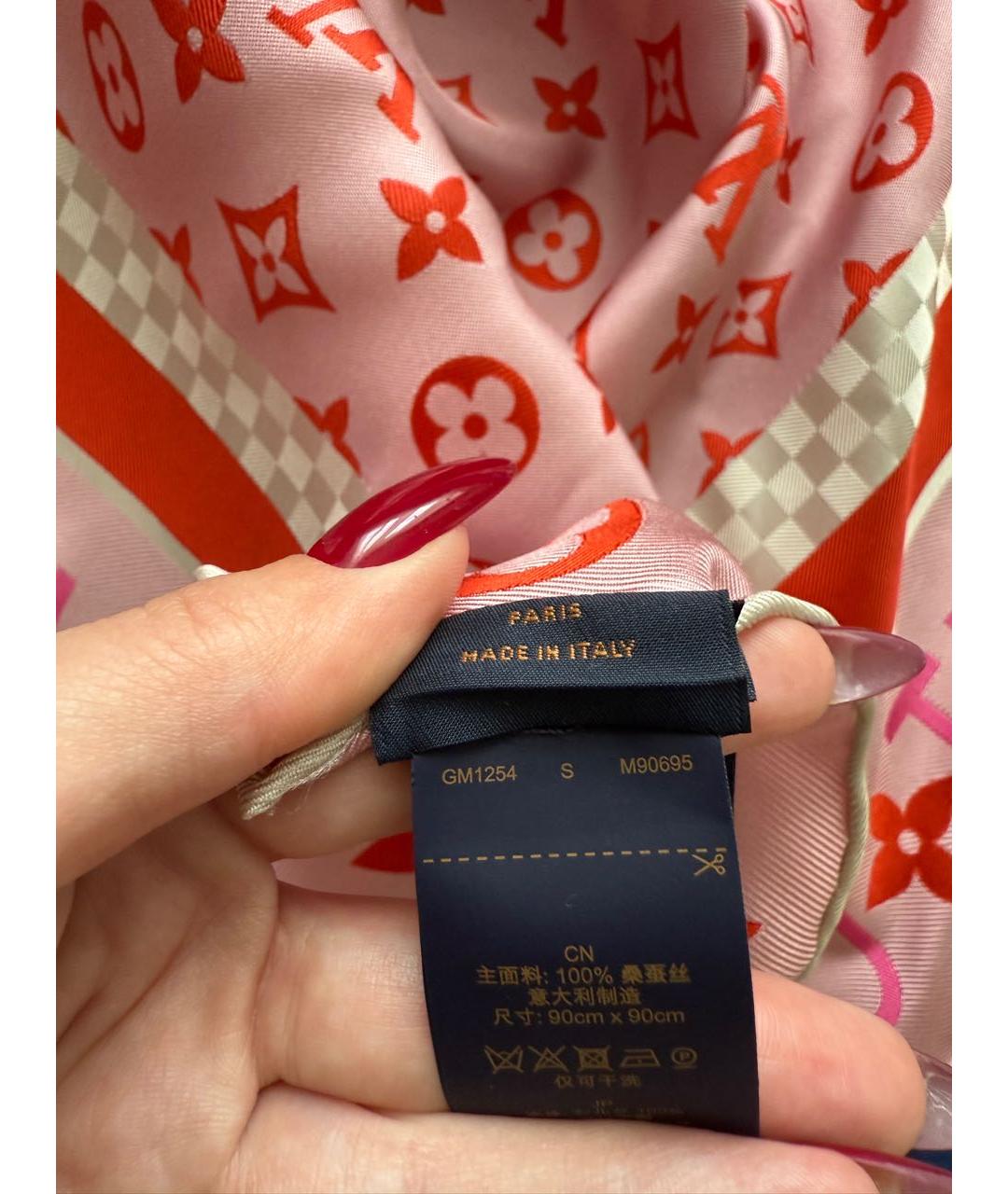 LOUIS VUITTON Розовый шелковый платок, фото 5