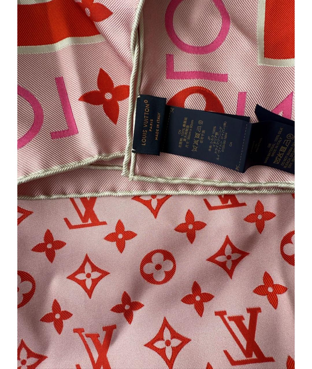 LOUIS VUITTON Розовый шелковый платок, фото 7