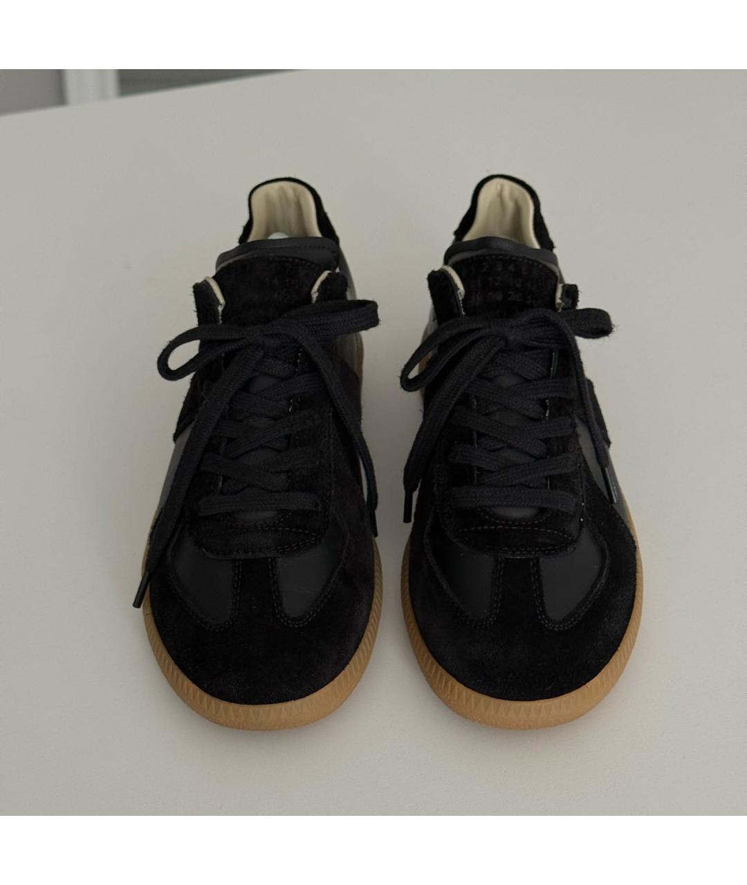 MAISON MARGIELA Черные кожаные кеды, фото 2