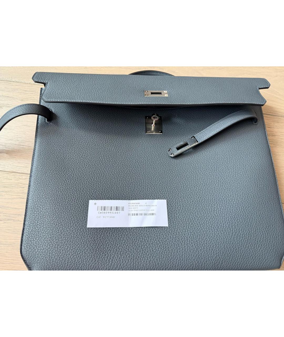 HERMES Серый кожаный портфель, фото 2