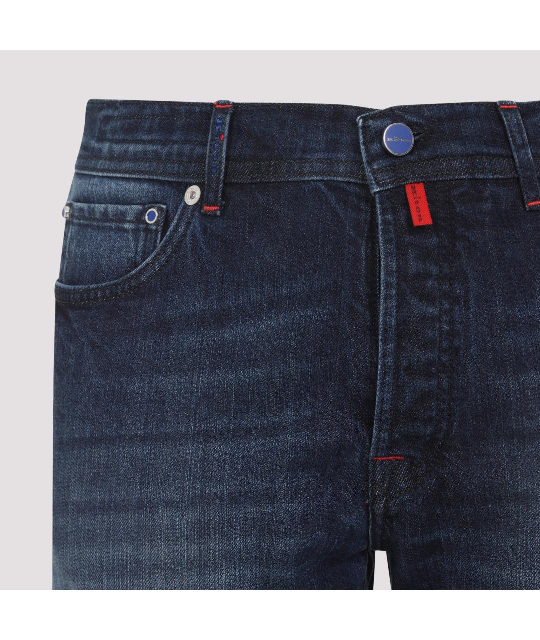 KITON Синие хлопко-эластановые прямые джинсы, фото 5