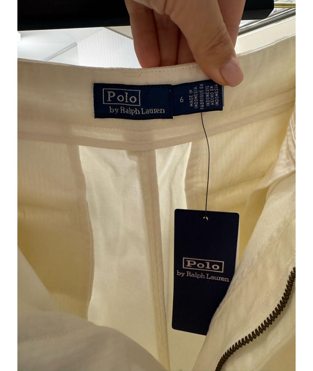 POLO RALPH LAUREN Белые хлопковые брюки широкие, фото 4