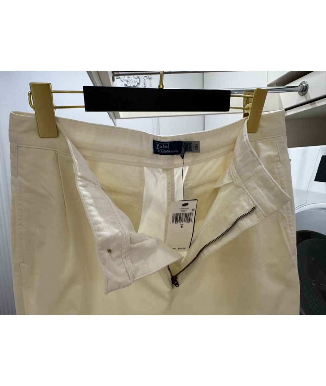 POLO RALPH LAUREN Белые хлопковые брюки широкие, фото 3