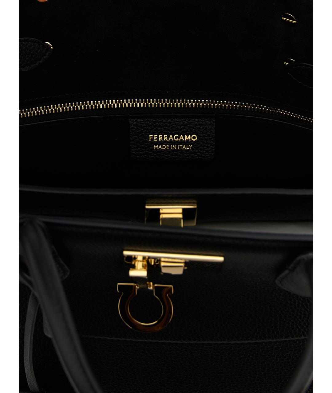 FERRAGAMO Черная кожаная сумка тоут, фото 4
