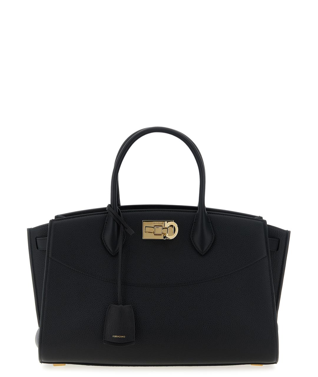 FERRAGAMO Черная кожаная сумка тоут, фото 1