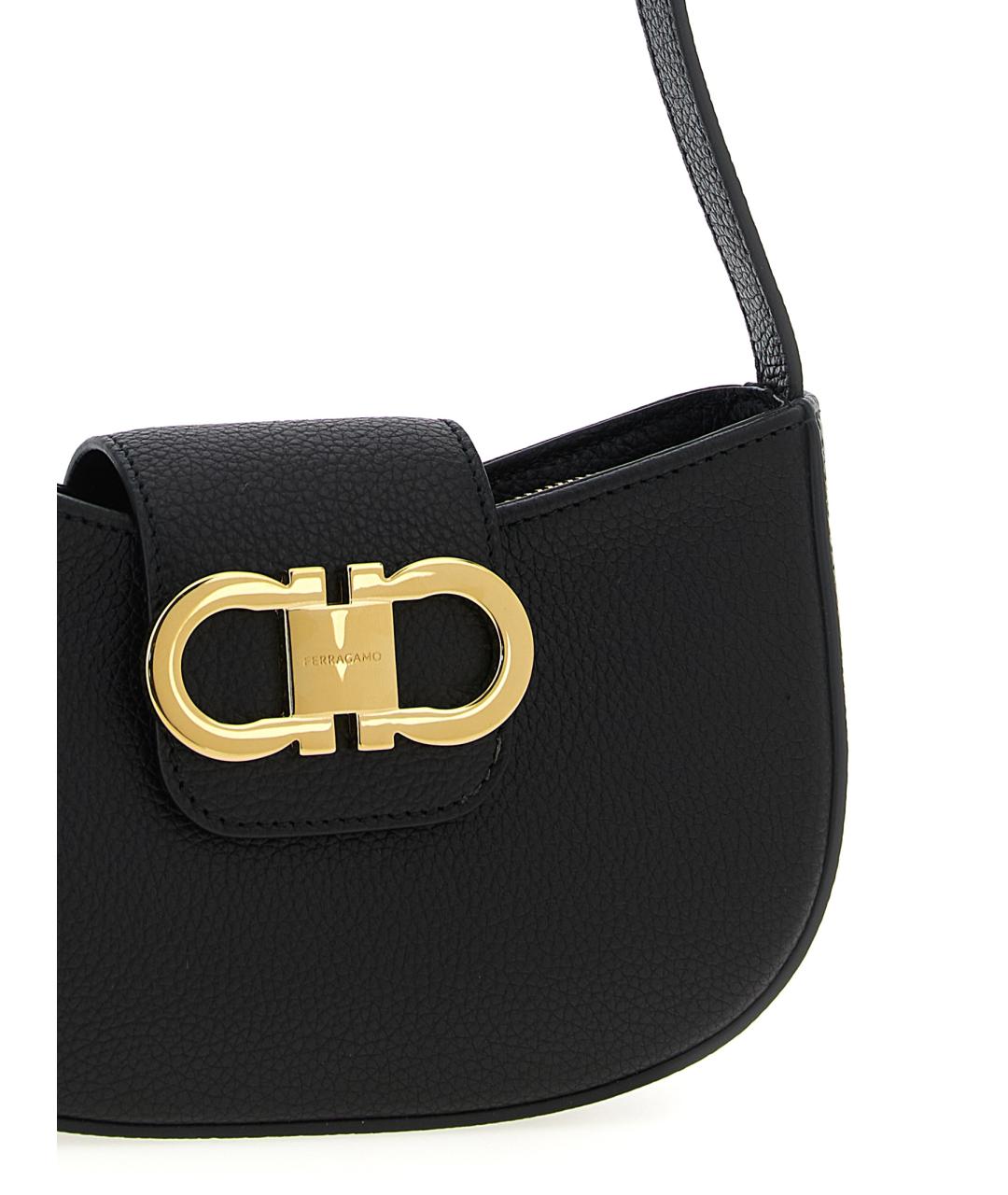 FERRAGAMO Черная кожаная сумка через плечо, фото 3
