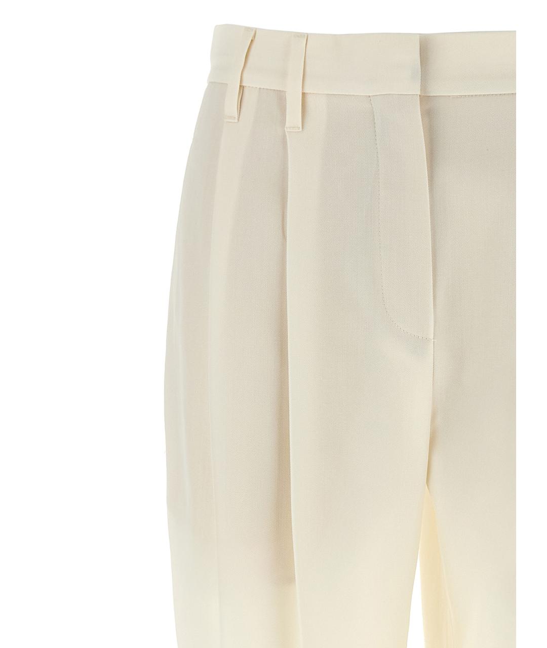 BRUNELLO CUCINELLI Бежевые шерстяные прямые брюки, фото 3