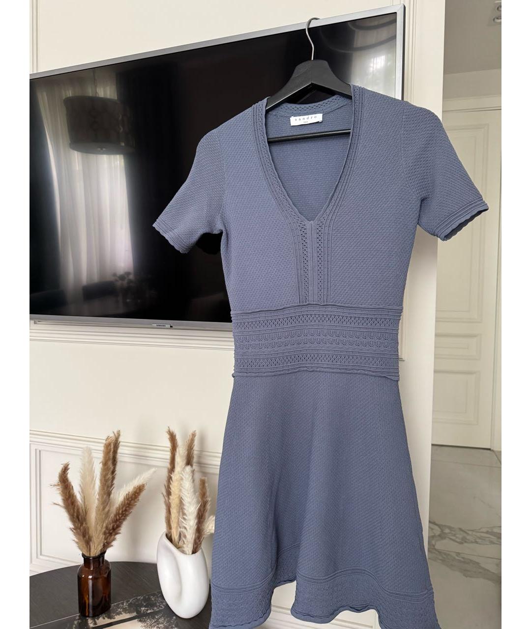 SANDRO Голубое хлопковое повседневное платье, фото 5