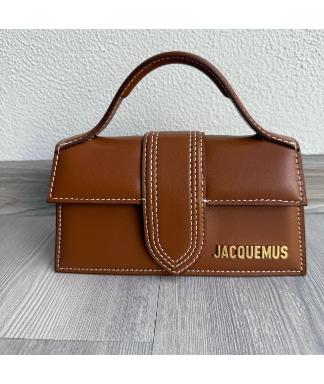 JACQUEMUS Коричневая кожаная сумка с короткими ручками, фото 6