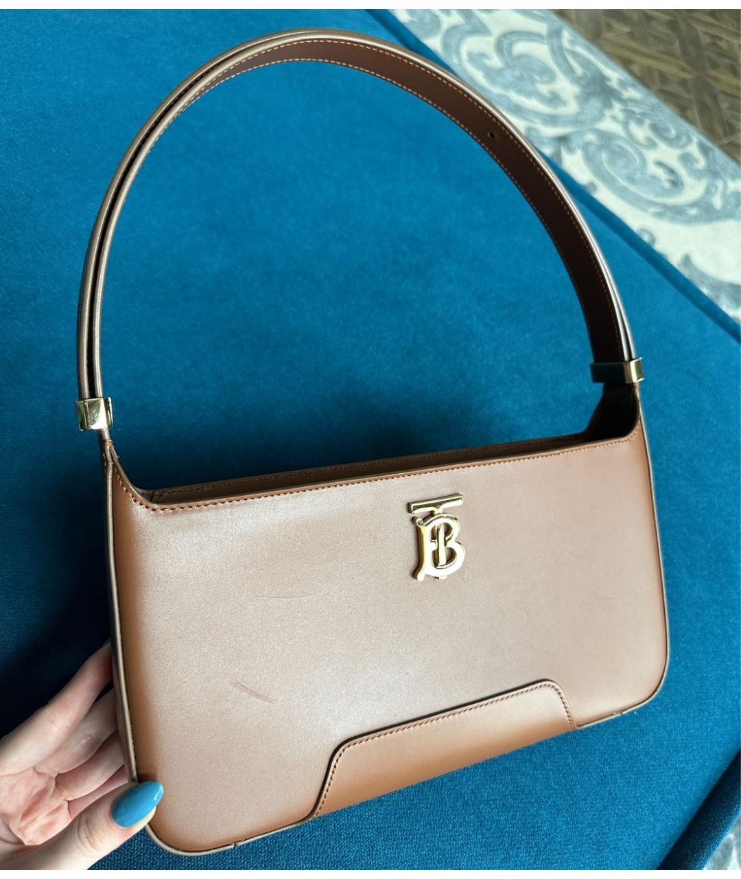 BURBERRY Коричневая кожаная сумка с короткими ручками, фото 2