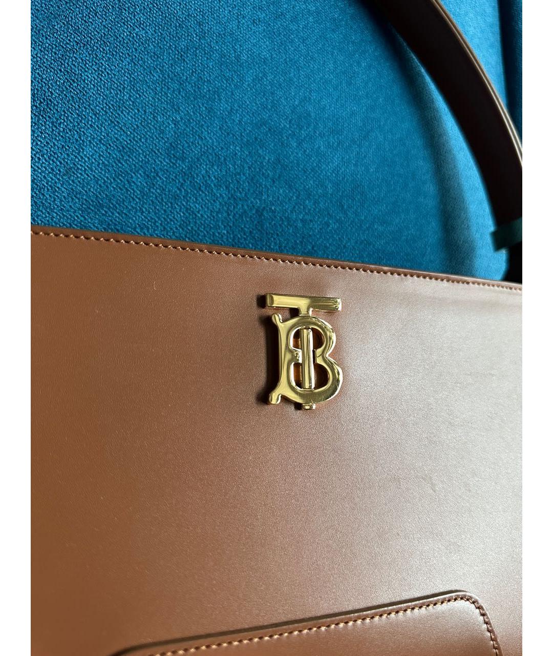 BURBERRY Коричневая кожаная сумка с короткими ручками, фото 5