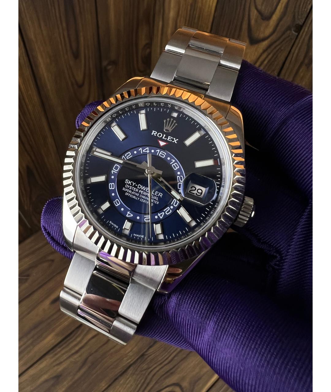 ROLEX Темно-синие часы из белого золота, фото 3