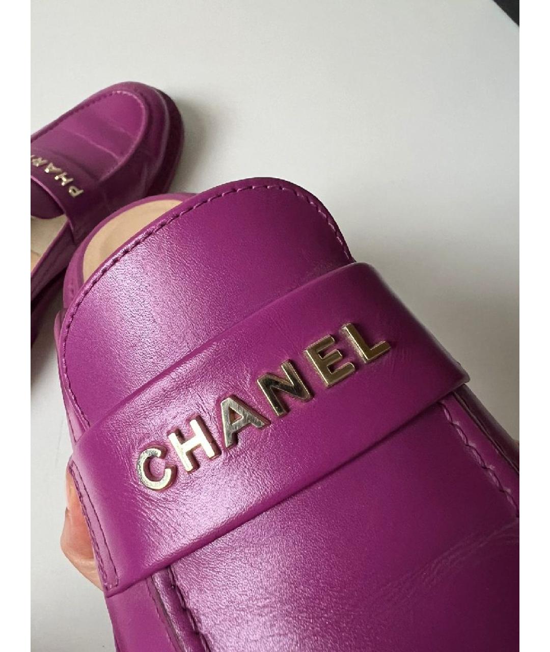 CHANEL Фиолетовые кожаные мюли, фото 8