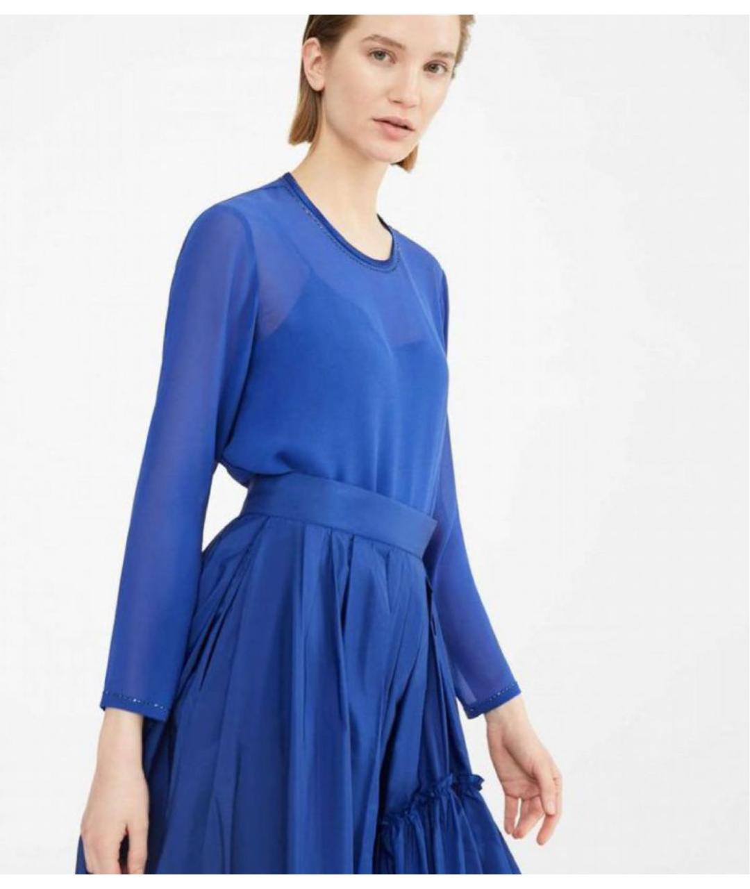 MAX MARA Синяя шелковая блузы, фото 6