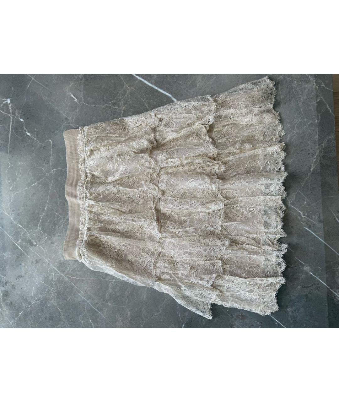 VALENTINO Бежевая кружевная юбка мини, фото 3