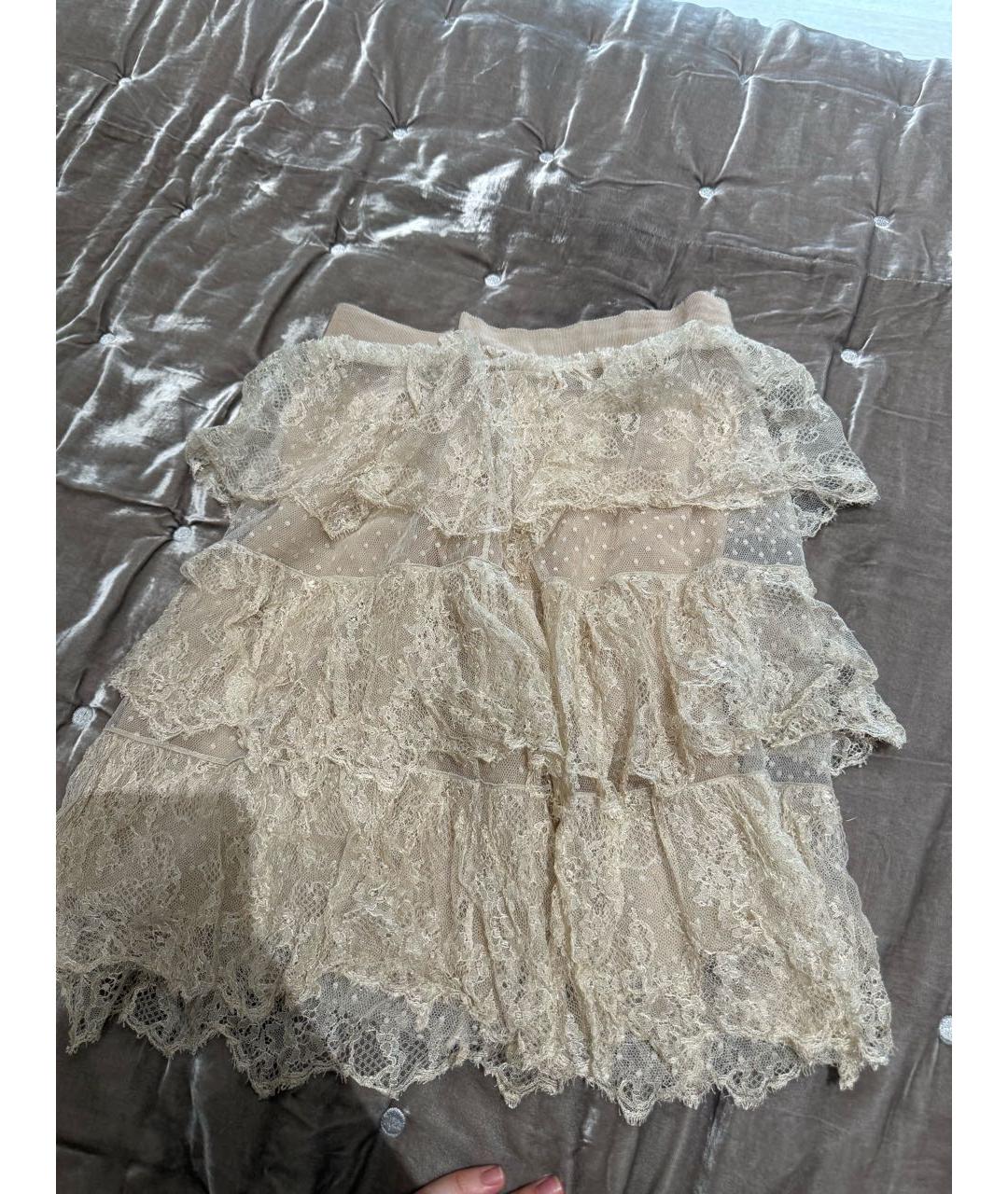 VALENTINO Бежевая кружевная юбка мини, фото 4