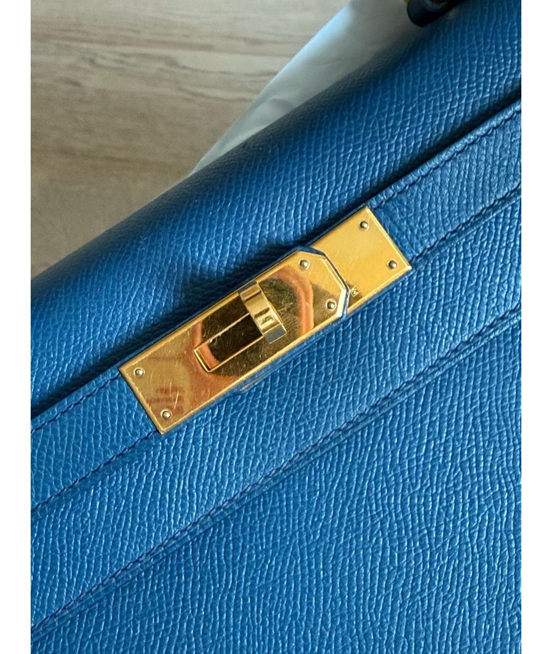 HERMES Темно-синяя кожаная сумка с короткими ручками, фото 2