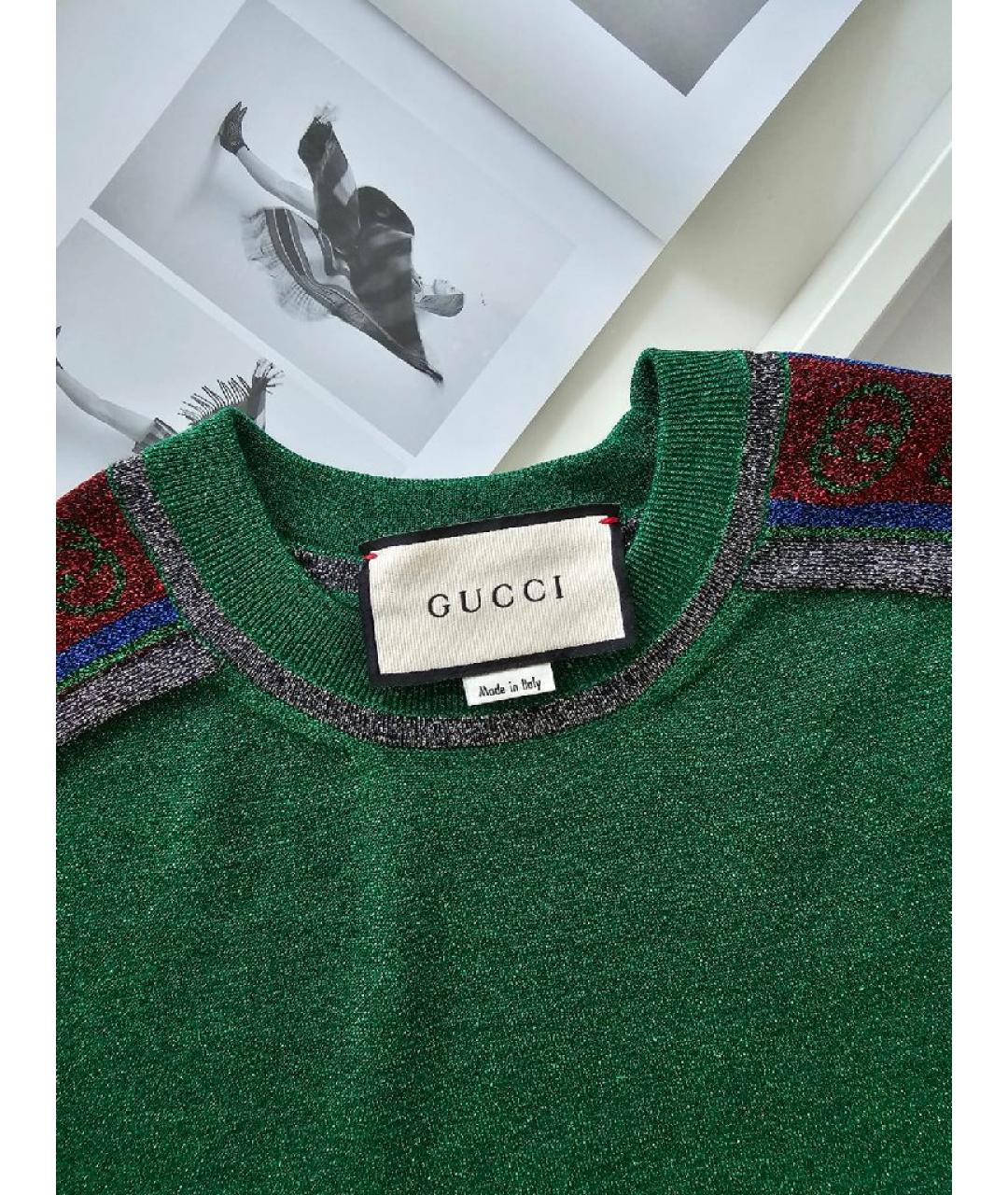 GUCCI Зеленая шерстяная футболка, фото 3